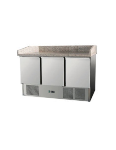 Table à pizzas dessus granit 3 portes GN 1/1 avec kit supérieur réfrigéré cap.6 bacs GN1/4