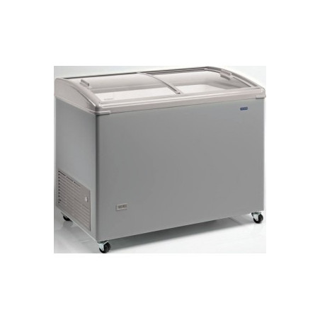 Congélateur 394 litres couvercle bombé coulissant “vitré” aspect inox