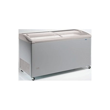 Congélateur 477 litres couvercle bombé coulissant “vitré” aspect inox