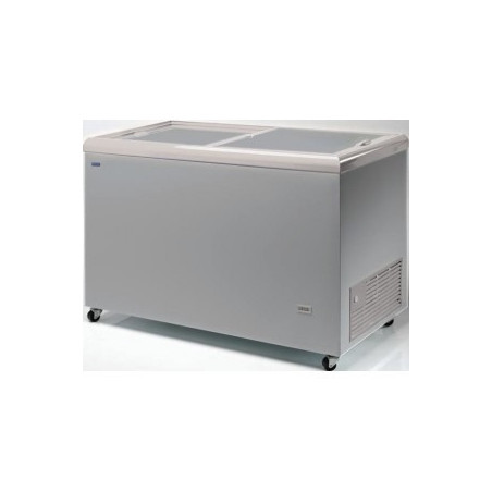 Congélateur 387 litres couvercle coulissant «opaque» aspect inox