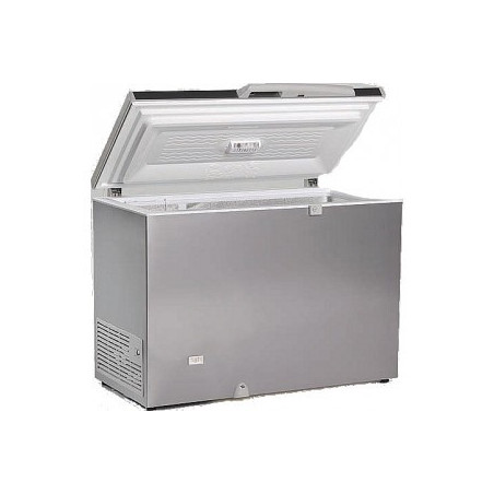 Congélateur 300 litres couvercle dessus inox porte pleine aspect inox