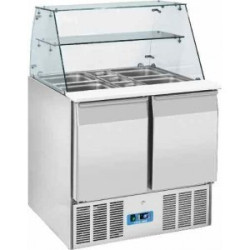 Saladette vitrée 2 portes GN 1/1 avec dessus cap. 2 x GN 1/1 avec 2 x GN 1/4 avec etagère de service