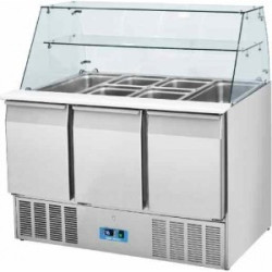 Saladette vitrée 3 portes GN 1/1 avec dessus cap. 4 x GN 1/1 avec etagère de service