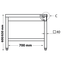 TABLE SOUBASSEMENT INOX 1200 X 700  POUR PLAN DE CUISSON 2